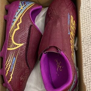 Nike soccer cleats 11.5 youth. Purple and gold with Velcro straps! 💛💜